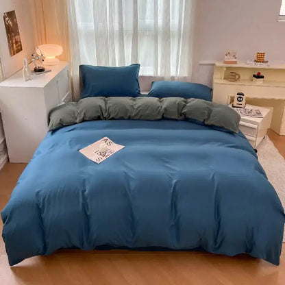 DecorBites™ solid color blue duvet cover set with matching pillows in soft smooth brush fabric finish