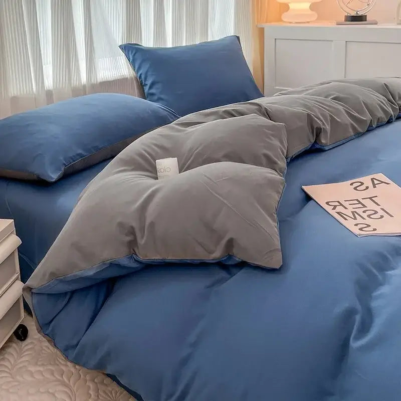 Blue and gray velvet duvet cover and matching pillows from decorbites solid color brush fabric bedding set 4 pieces