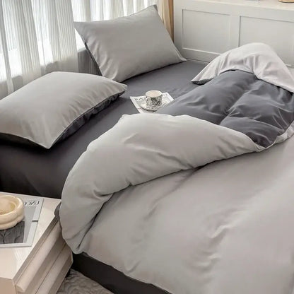 Gray solid color duvet cover set with brush fabric texture including plush pillowcases by DecorBites™