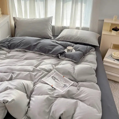Decorbites™ gray solid color brush fabric duvet cover set with plush velvet texture and matching pillows