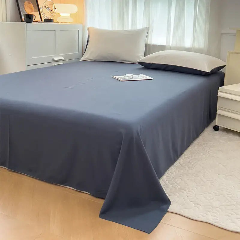 Navy blue solid color brush fabric duvet cover set with smooth texture and neatly tucked corners by DecorBites™