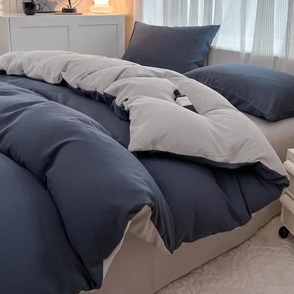 Navy blue and light gray two-tone quilted duvet cover set in solid color brush fabric by DecorBites™