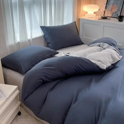 Navy blue quilted duvet cover with white inner lining in decorbites solid color brush fabric bedding set