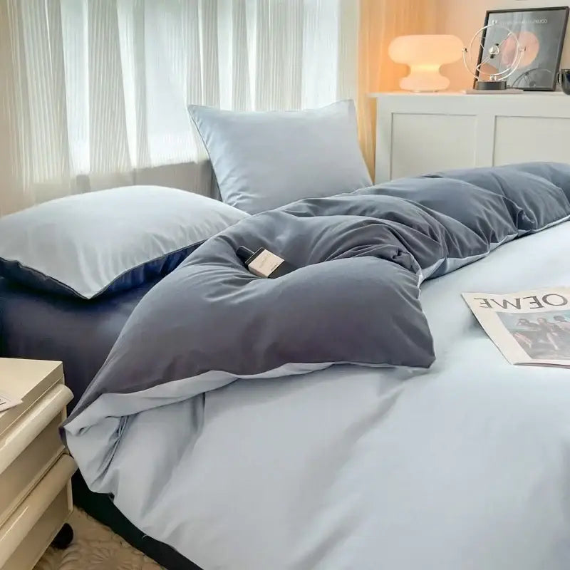 A plush dark gray velvet duvet cover with a soft textured surface from decorbites solid color brush fabric set