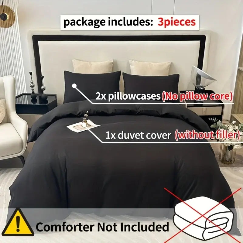 Black duvet cover set with matching pillowcases made of smooth brushed fabric from decorbites solid color cover set