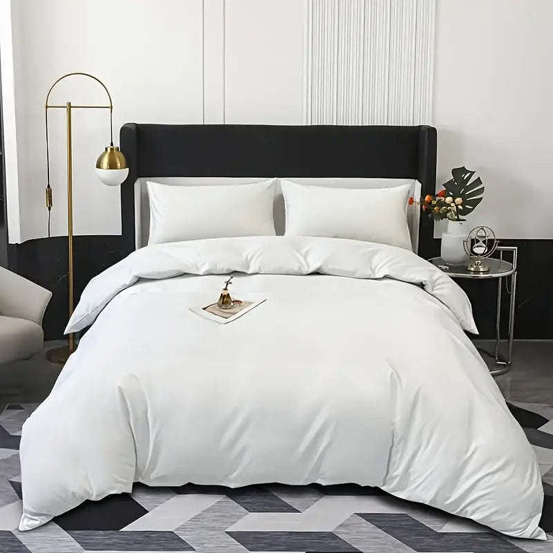 White satin duvet cover from the decorbites solid color brushed duvet cover set with a smooth luxurious finish