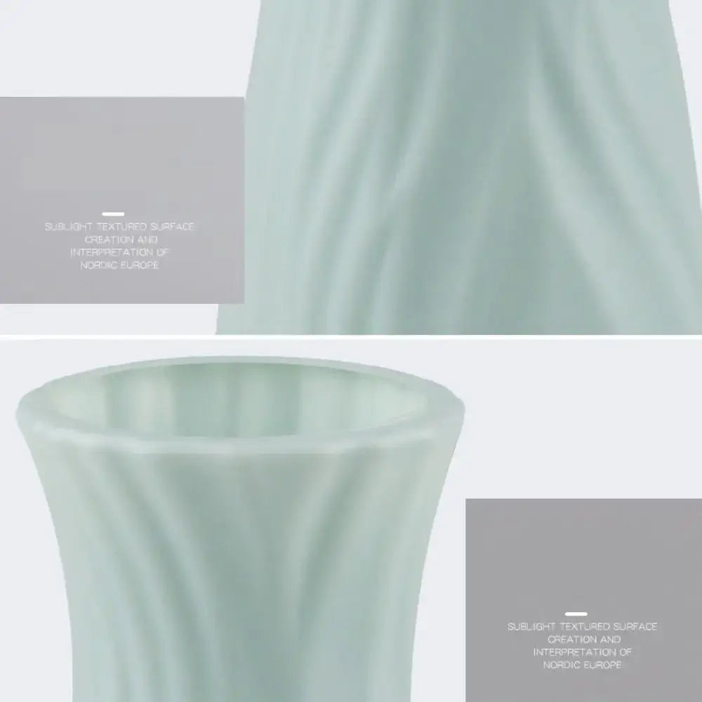 Decorbites™ einfarbig Plastikblumenvasen in hellgrün mit gerillter texturierter Oberfläche und breiter gebogener Öffnung