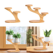 Light-colored bamboo flower pot stand by DecorBites with three circular tiers for space-saving plant display