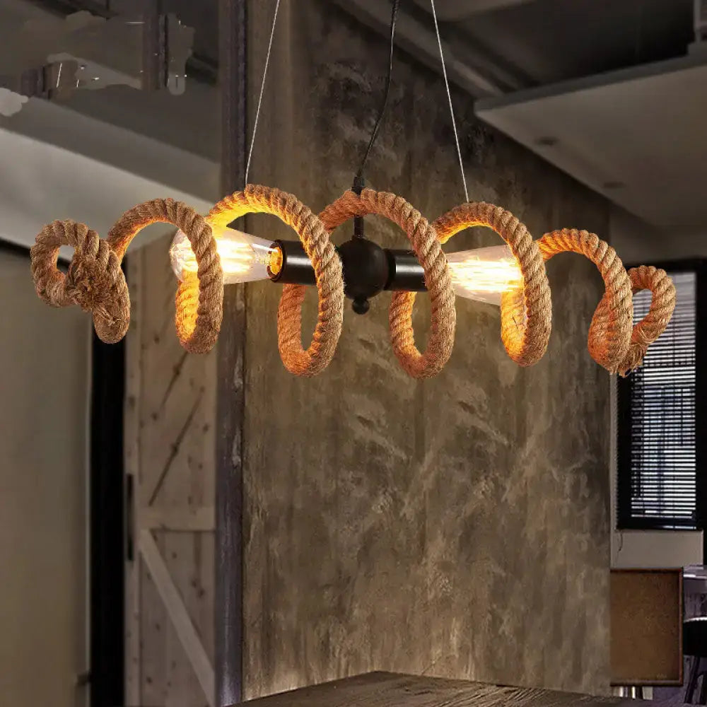 Decorbites™ spiral 2-head rope pendant island light in black with exposed edison bulbs for dining room lighting