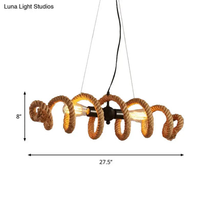 DecorBites™ spiral 2-head rope pendant island light in black with rustic rope wrap and exposed Edison bulbs for dining room