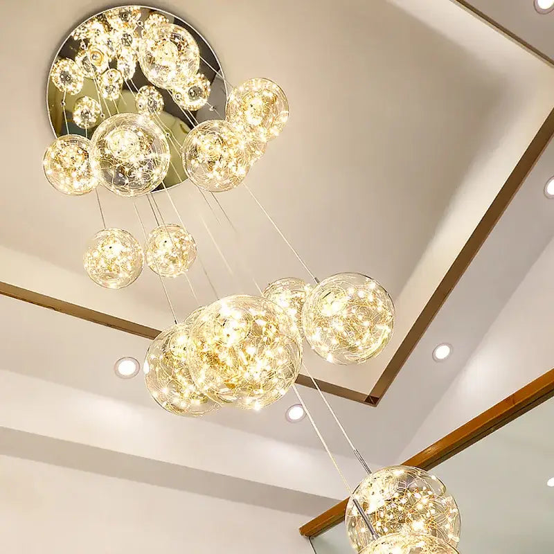 Decorbites™ spiral crystal ball chandelier light with spherical glass orbs and golden filament lighting free shipping