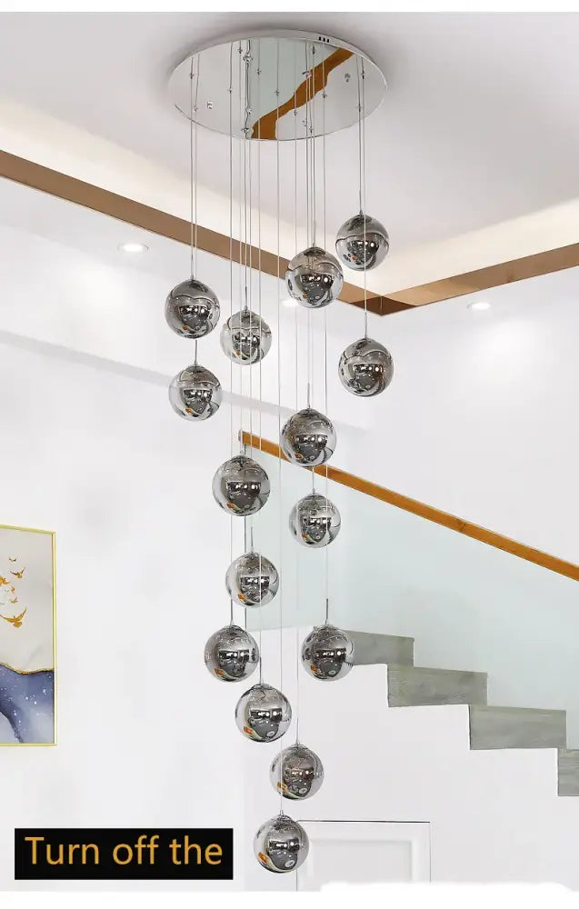 Modern chrome-finished DecorBites spiral crystal ball chandelier with spherical design and circular ceiling mount