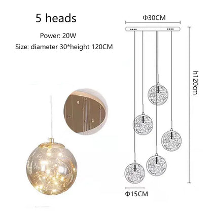 DecorBites™ spiral crystal ball chandelier light with five spherical glass globes featuring intricate wirework and warm led lighting