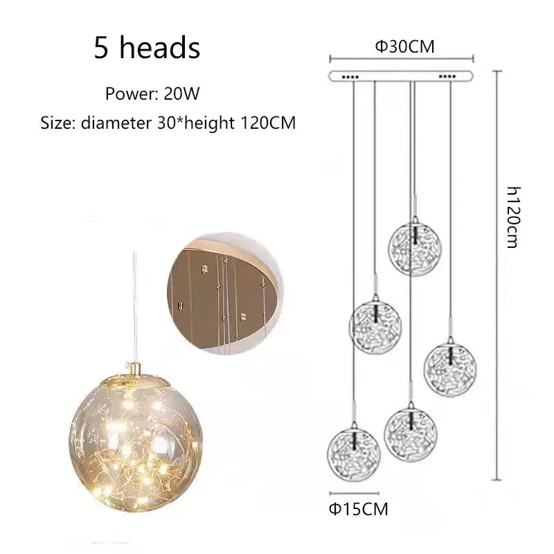 DecorBites™ spiral crystal ball chandelier light with five spherical glass globes featuring intricate wirework and warm led lighting