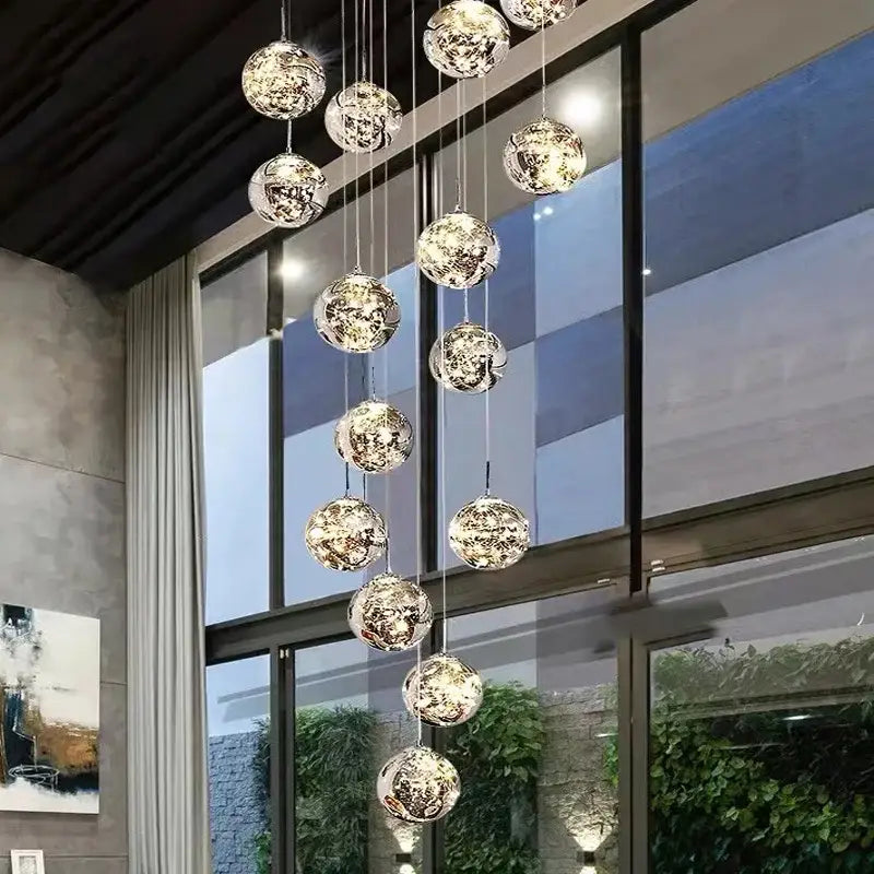 DecorBites™ spiral crystal ball chandelier light with cascading glass orbs and intricate metallic patterns, free shipping