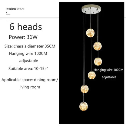 Decorbites™ spiral crystal ball chandelier light with six chrome finished spherical glass globes and hanging wires