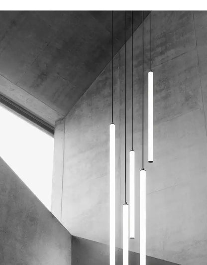 Modern minimalist decorbites™ spiral led ceiling chandelier with sleek cylindrical pendant lights and thin black cords for home decor