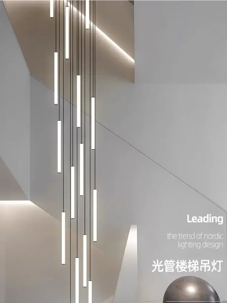 Modern ceiling chandelier decorbites™ spiral led ceiling chandelier with slender illuminated tubes and thin cable suspension