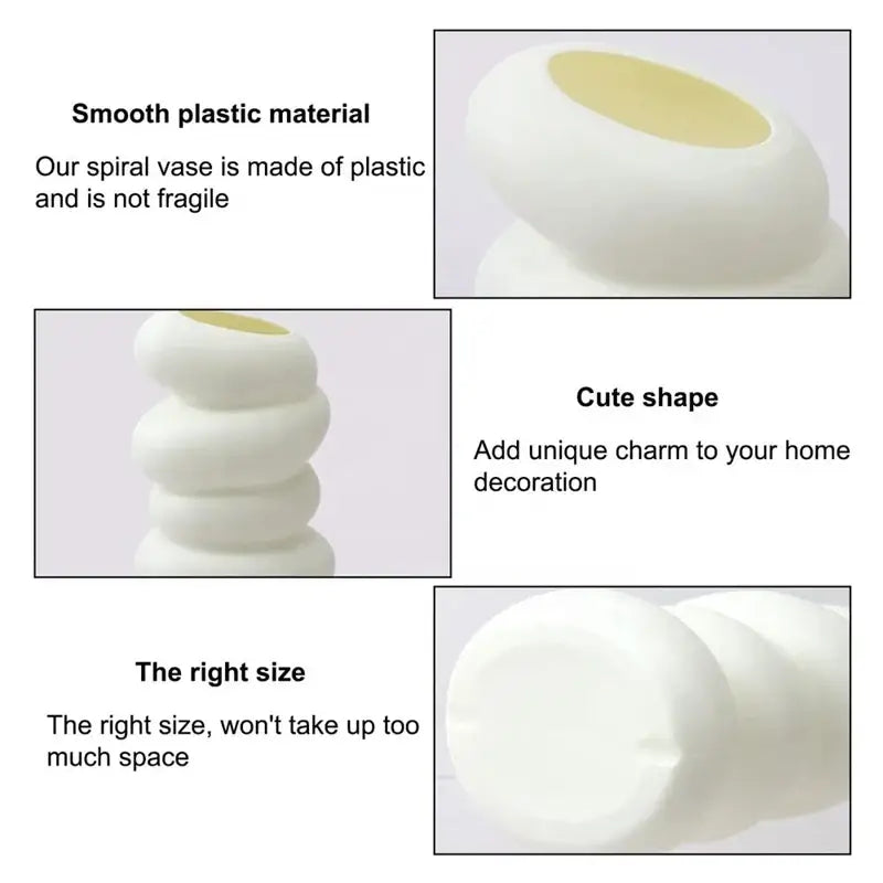 Decorbites™ spiral white vase made of smooth plastic with a cute stacked design for home decor