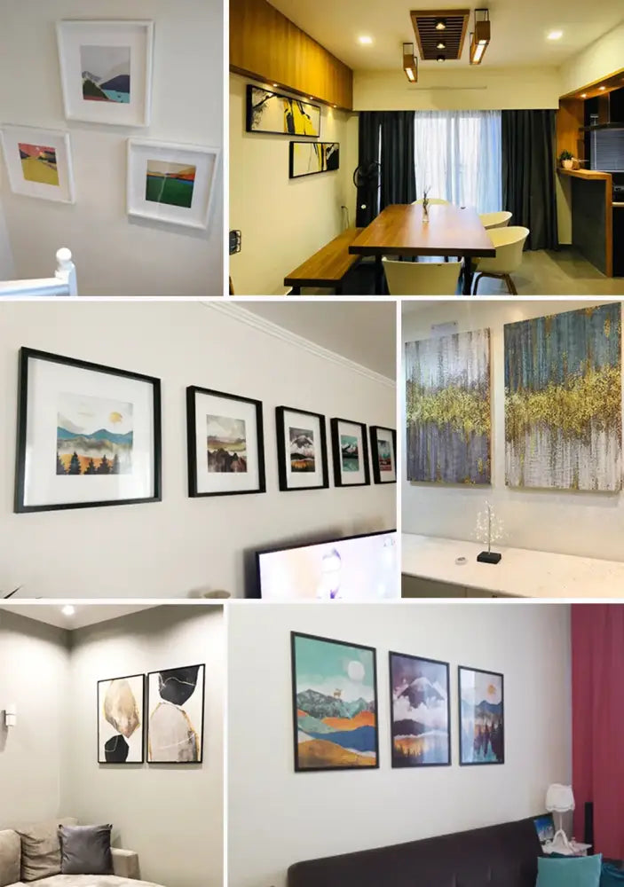 Black-framed landscape wall art prints featuring colorful mountain and sky scenes for decorbites™ sports stars neon wall art