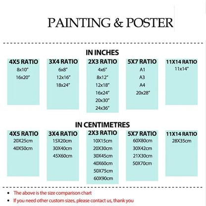 Size comparison chart for DecorBites™ sports stars neon wall art print showing dimensions in inches and centimeters