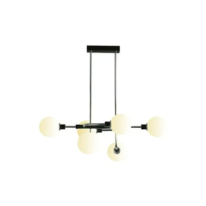 Modern black and chrome DecorBites™ sputnik hanging island light with frosted glass globes for dining room use
