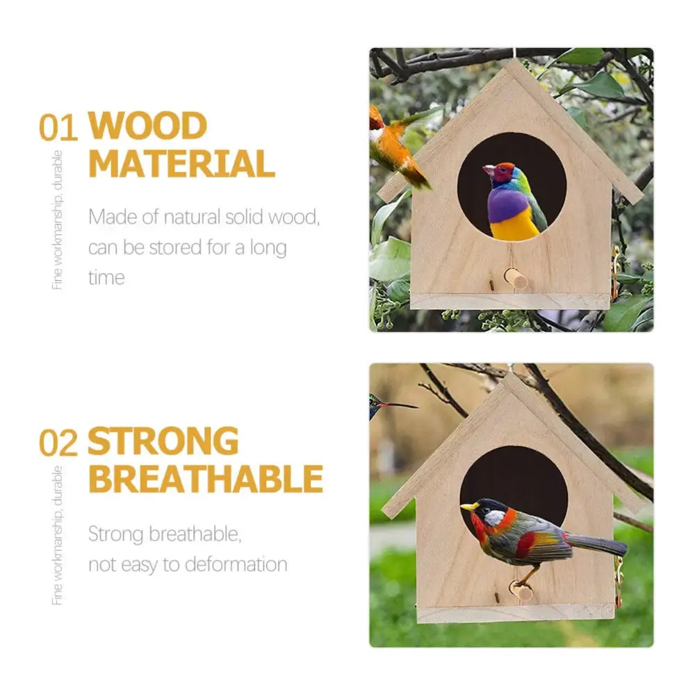 DecorBites™ natural solid wood feeder squirrel nesting bird house with triangular roof and circular entrance hole