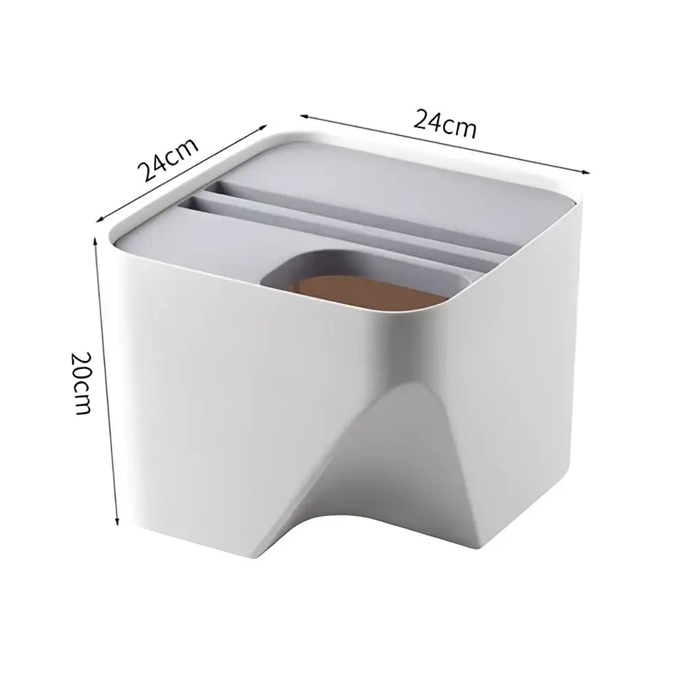 White rectangular plastic organizer with three compartments and curved base for decorbites stackable trash recycling bin
