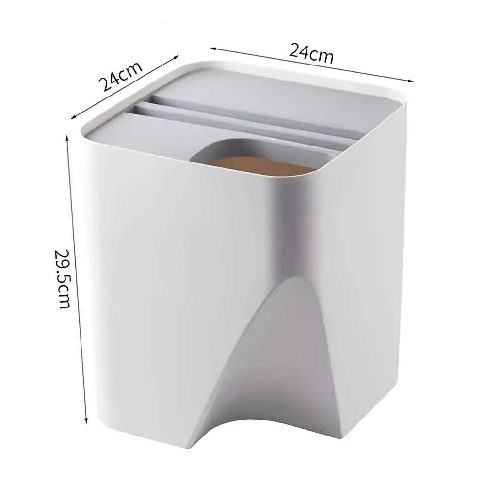 White rectangular decorbites stackable trash bin with sleek modern design and curved base for kitchen recycling use