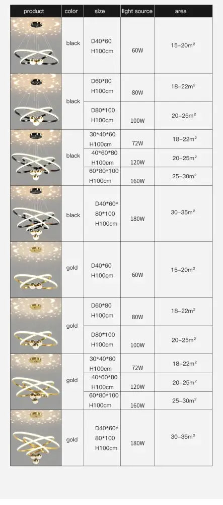 DecorBites starry sky led chandelier with black and gold minimalist curved rings for modern living room lighting