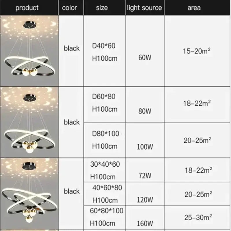 Modern black led chandelier with sleek intertwined rings and central spheres for living room starry sky decorbites starry sky led chandelier