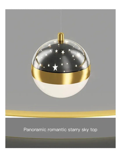 DecorBites™ starry sky led chandelier with black star-patterned upper half and gold band for living room lighting