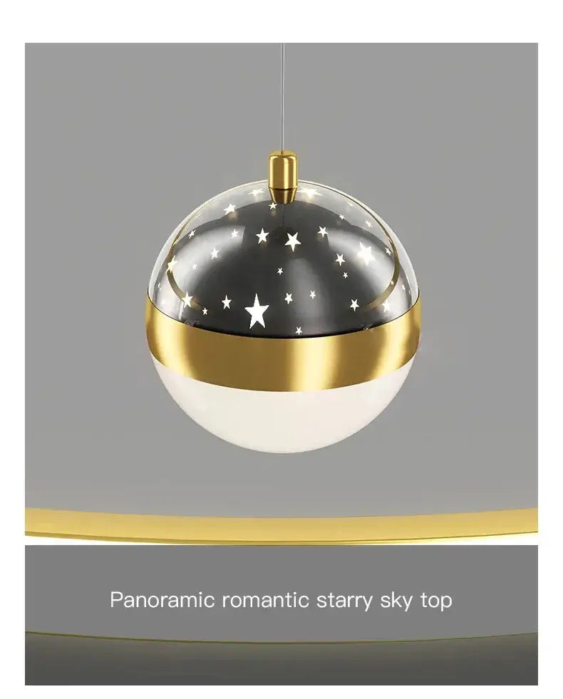 DecorBites™ starry sky led chandelier with black star-patterned upper half and gold band for living room lighting