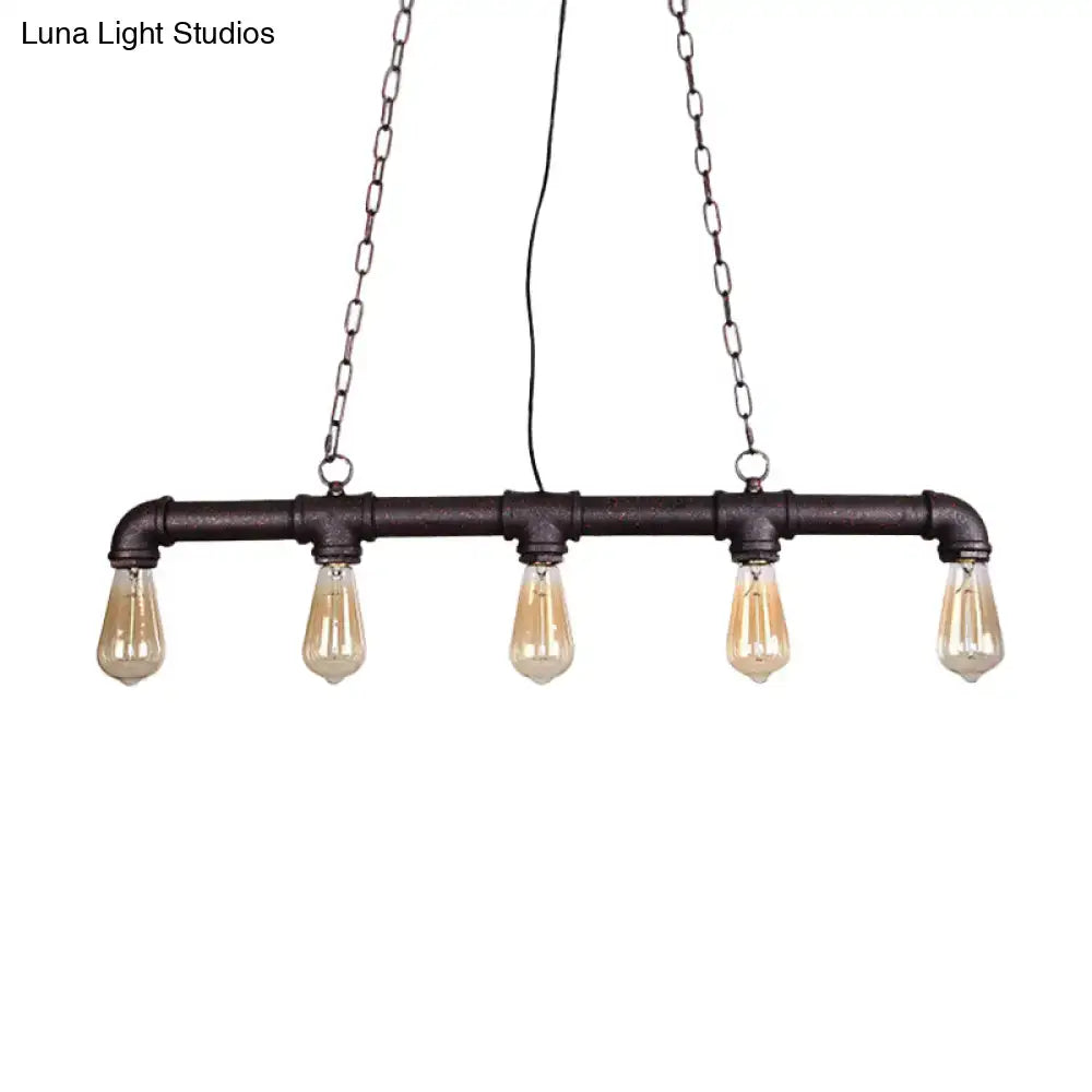 Industrial style black pipe pendant light with four exposed led incandescent e26 bulbs for dining room decorbites