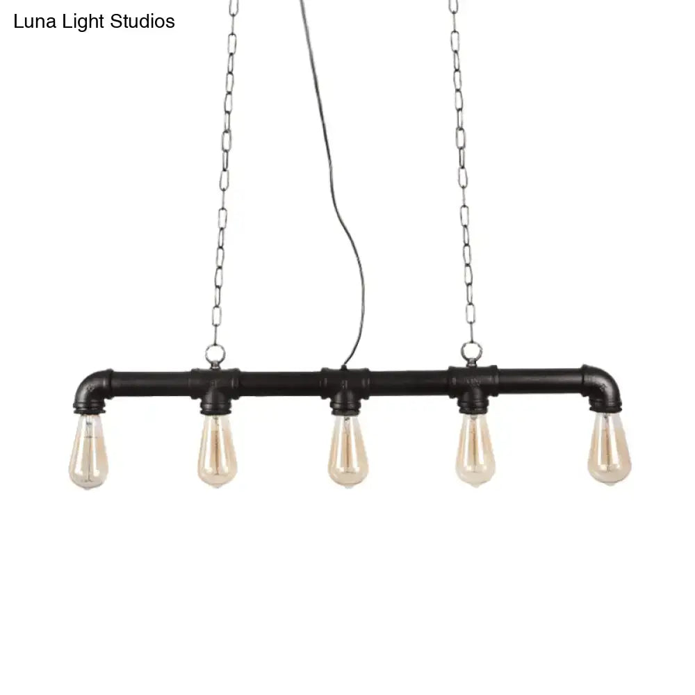 Decorbites™ steampunk island pendant with four black pipe lights and exposed filament bulbs for dining room e26 e27 led incandescent