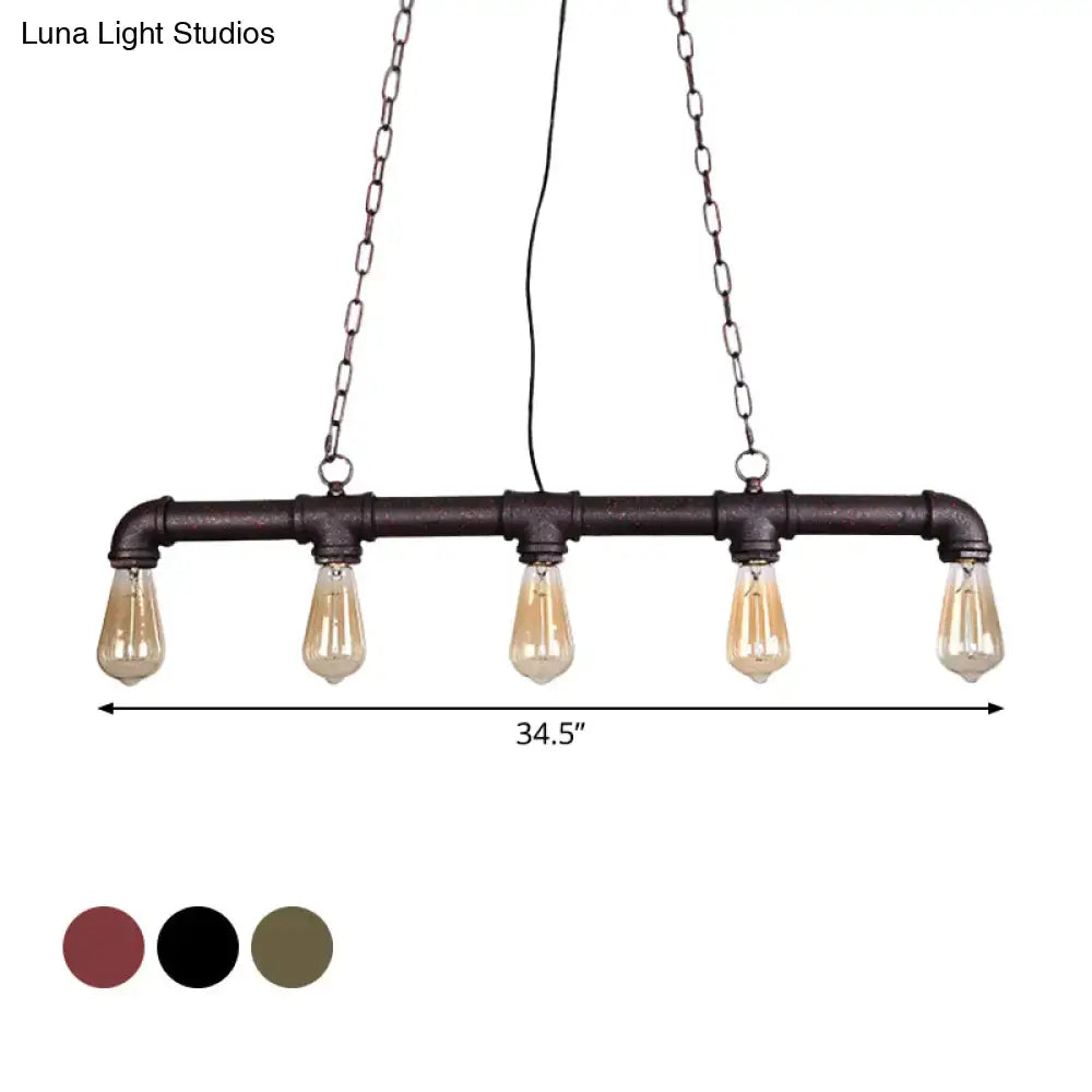 Decorbites steampunk island pendant with five led incandescent bulbs in black bronze metal pipe frame for dining room