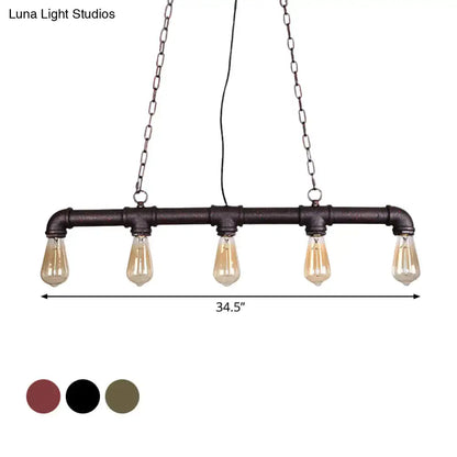 Decorbites steampunk island pendant with five led incandescent bulbs in black bronze metal pipe frame for dining room