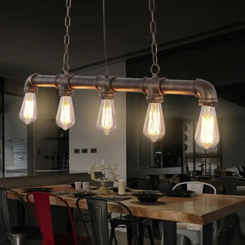 Industrial style decorbites steampunk island pendant light in black bronze copper with five exposed led incandescent bulbs e26 e27