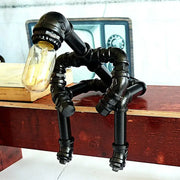 DecorBites steampunk metal robot night light black industrial pipe lamp with vintage led incandescent bulb for bedroom