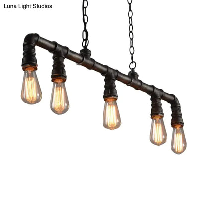Decorbites steampunk black metal water pipe pendant light with five glowing filament bulbs ideal for dining room