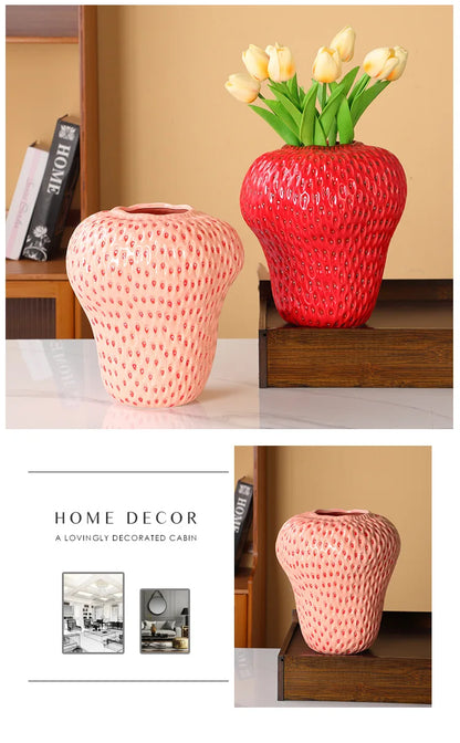 Strawberry Cartoon Ceramic Vase for Kids Room - Vase
