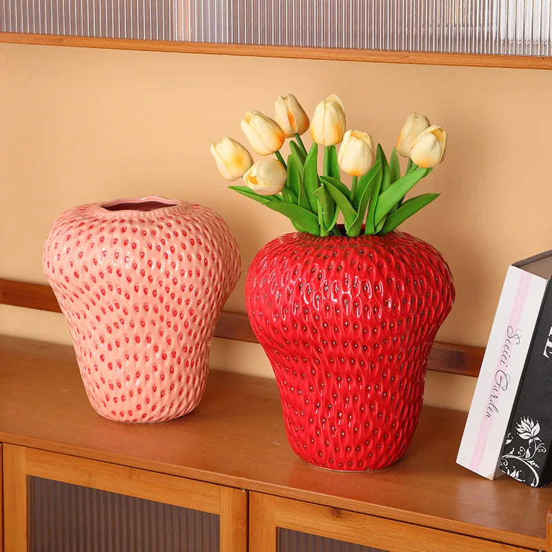 Strawberry Cartoon Ceramic Vase for Kids Room - Vase