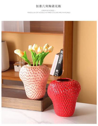 Strawberry Cartoon Ceramic Vase for Kids Room - Vase