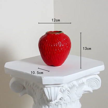 Strawberry Cartoon Ceramic Vase for Kids Room - Red S - Vase