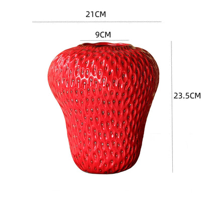 Strawberry Cartoon Ceramic Vase for Kids Room - Red XL - Vase