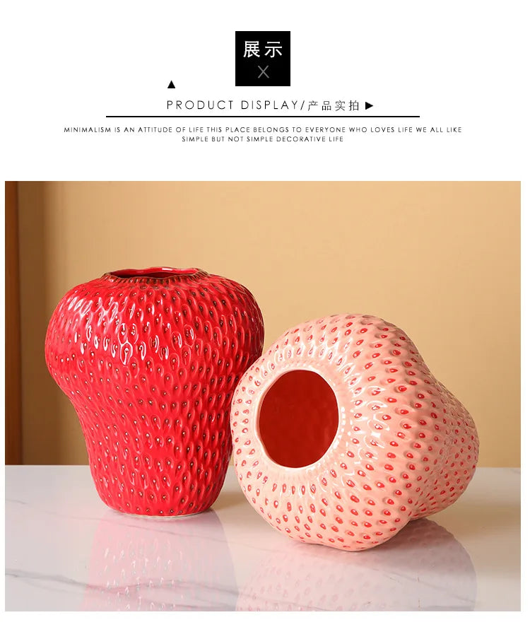 DecorBites™ Strawberry Cartoon Ceramic Vase for Kids Room