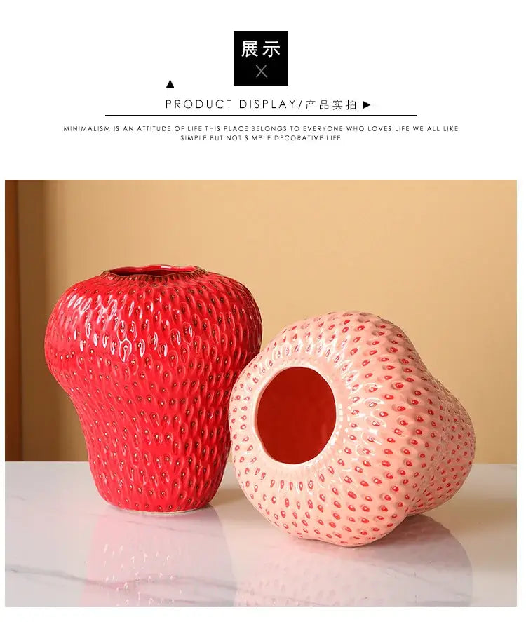 Strawberry Cartoon Ceramic Vase for Kids Room - Vase