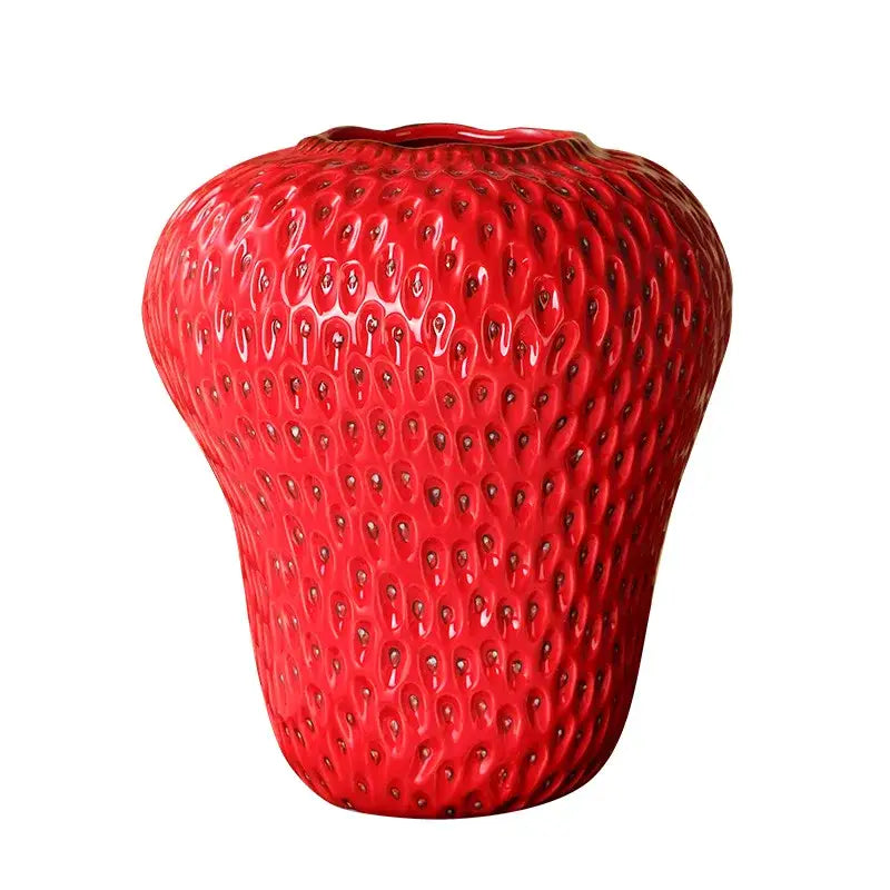 Vibrant red ceramic vase shaped like a strawberry with textured seed bumps decorbites strawberry cartoon ceramic vase for kids room