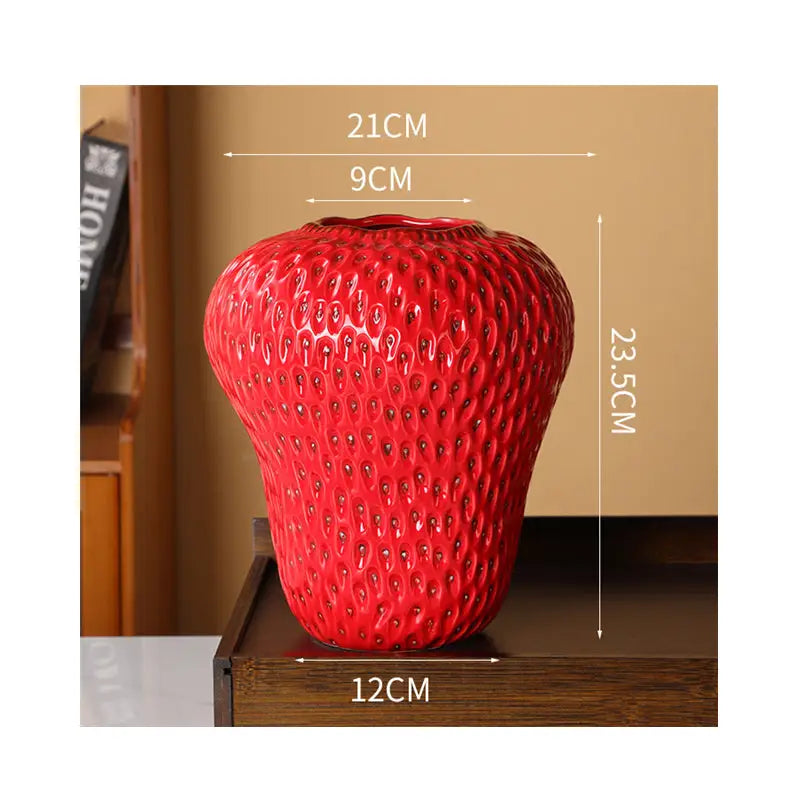 Vibrant red ceramic vase shaped like a strawberry with textured surface decorbites strawberry cartoon ceramic vase for kids room