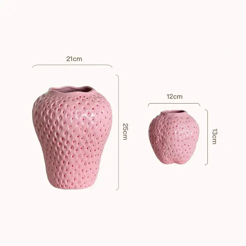 Pink ceramic decorbites™ strawberry cartoon flower vase with textured dotted surface for home décor